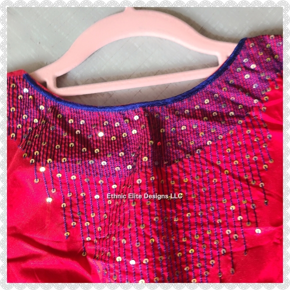 New Red and blue rain drop sequins embroidered handmade saree/lehenga blouse - Picture 3 of 8
